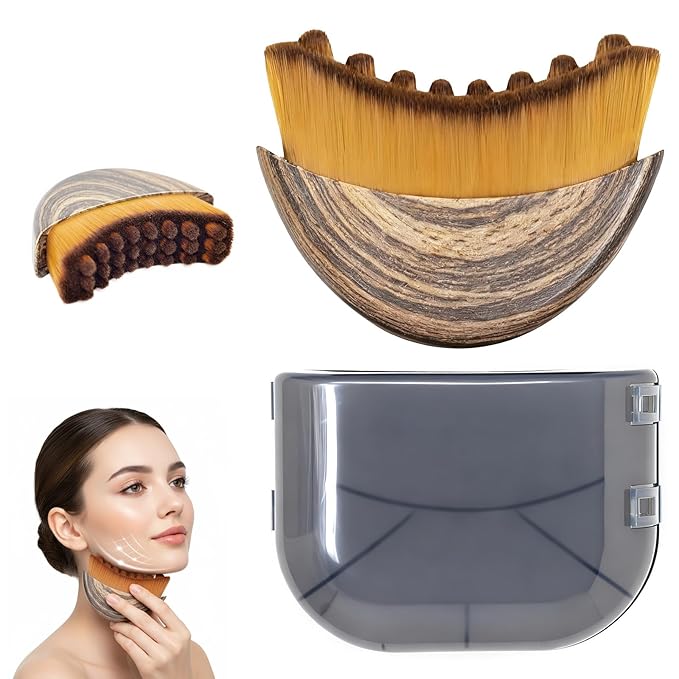 Lymphatic Contour Face Brush, Ergonomic Lymphatic Drainage Massager, Natural Makeup Brushes with Gentle Bristles, Hypoallergenic Manual Facial/Body Brush for Sculpting