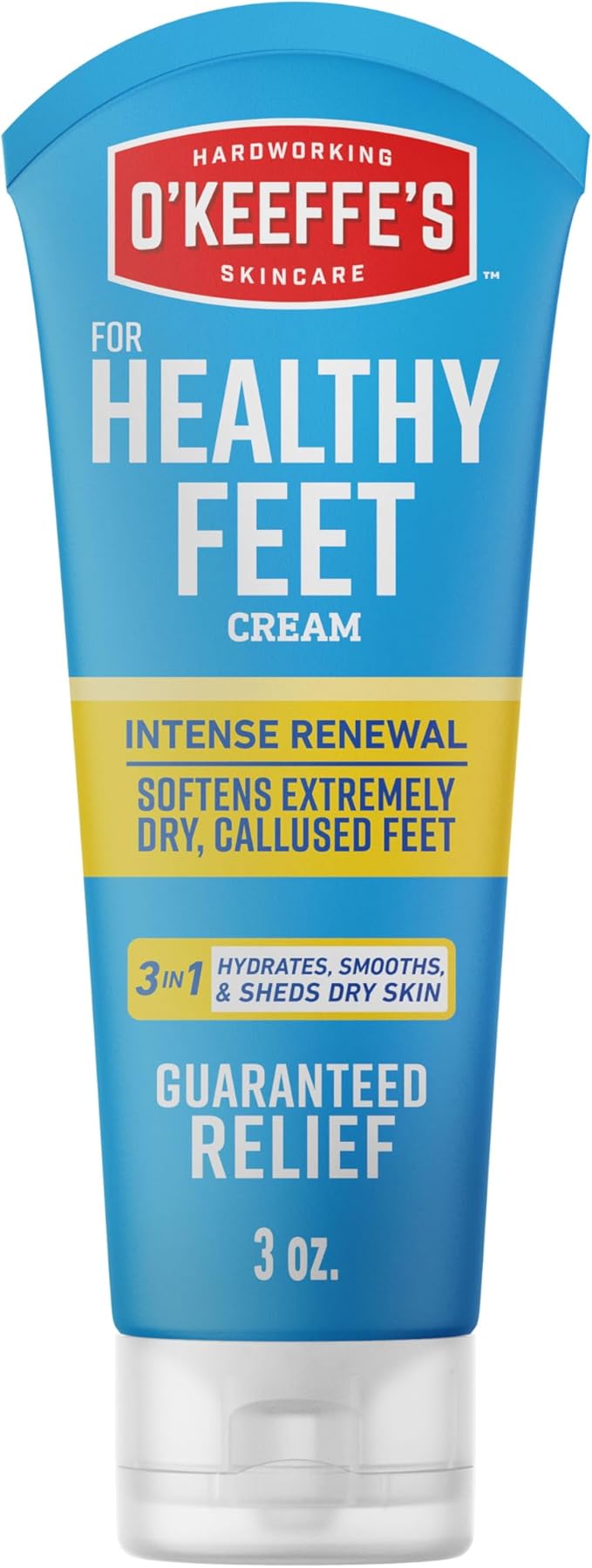 O'Keeffe's for Healthy Feet Intense Renewal Cream with Urea & Alpha Hydroxy Acid - 3 oz Tube (1 Pack) - Chemically Exfoliates and Softens Extremely Callused, Dry Feet