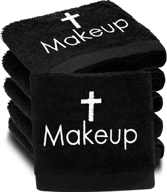 Shimeyao 13x13 Inch Black Makeup Towels Reusable Makeup Washcloths for Face Facial Remover Washcloths Absorbent Cotton Towel for Women Skin Care (6 Pcs,Cross Pattern)