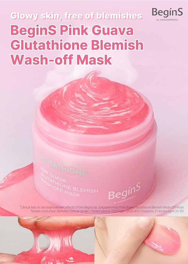 Pink Guava Glutathione Wash-Off Mask 3.17 Fl Oz, Jelly Texture Face Mask with Vitamin C and Niacinamide for Skin Hydration, Blemish Care, and Radiant Glow, Korean Skincare