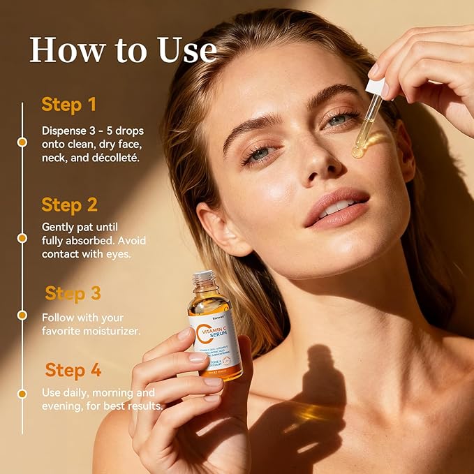 Vitamin C Serum for Face, 20% Natural Vitamin C Facial Serum with Sodium Hyaluronat Vitamin E, Anti Aging & Wrinkle Face Serum for Dark Spots & Fine Lines, All Type Skin Care 1 fl.oz+0.05 fl.oz x 10e