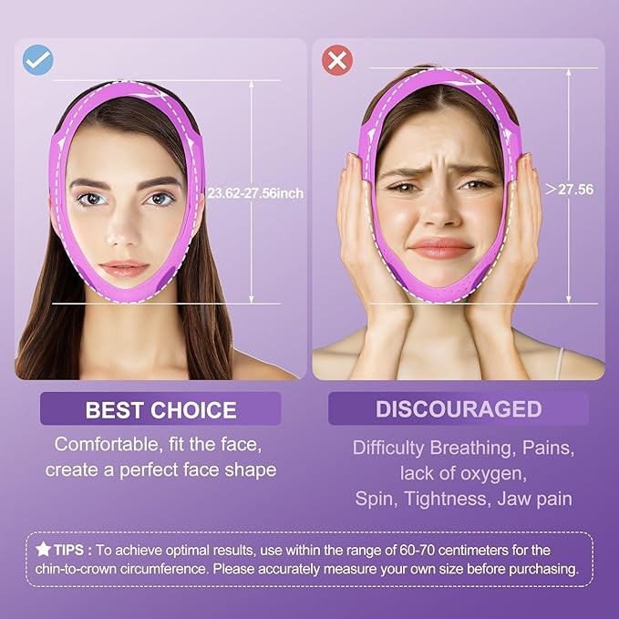JUSRON V-Line Mask Chin Up Mask Face Strap, Soft Silicone Chin Strap V Shaped Face Mask, Jaw Exerciser 23-27 Inches (Purple)