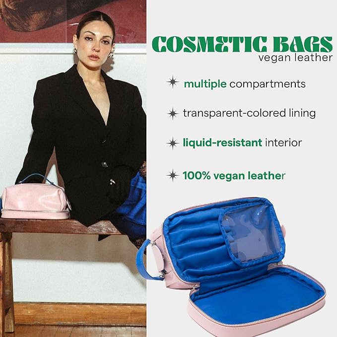 SARELLY, Makeup Bag, Perfect for Makeup Brushes, Vegan Leather, Pink Color, Sarelly Creative Lab