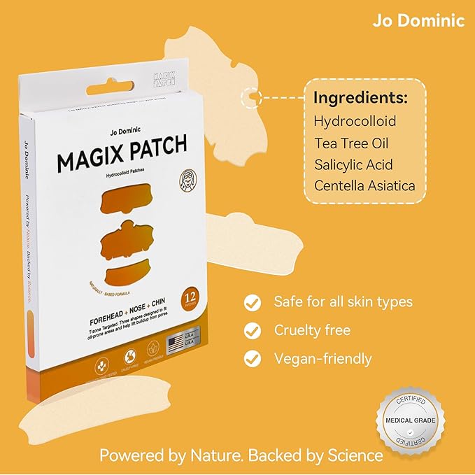 MAGIX PATCH T-Zone Acne Patches Large Hydrocolloid Pimple Patches for Forehead, Nose & Chin – Absorbs Oil & Blemishes Fast – Vegan & Cruelty-Free (12 Count)
