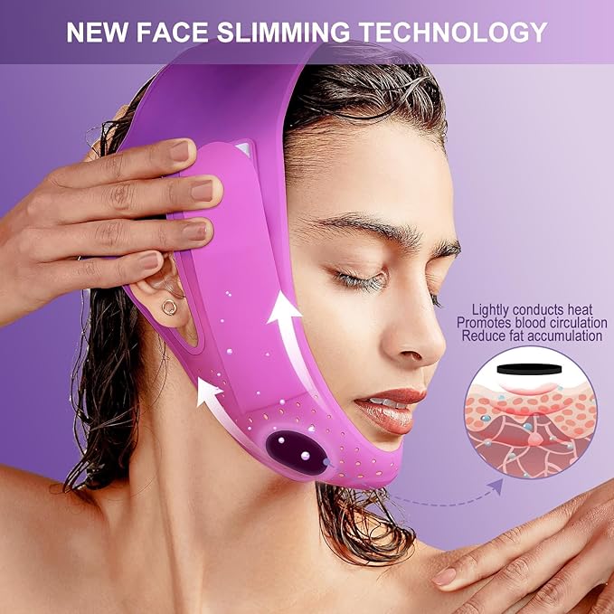 JUSRON V-Line Mask Chin Up Mask Face Strap, Soft Silicone Chin Strap V Shaped Face Mask, Jaw Exerciser 23-27 Inches (Purple)