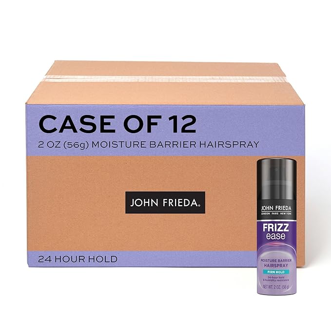 John Frieda Frizz Ease Moisture Barrier Hairspray, Firm Hold Hairspray, Seals Out Moisture with a Protective Barrier, Blocks Frizz, Protects Against Heat, Long-Lasting Hold, 2 Oz, Pack of 12