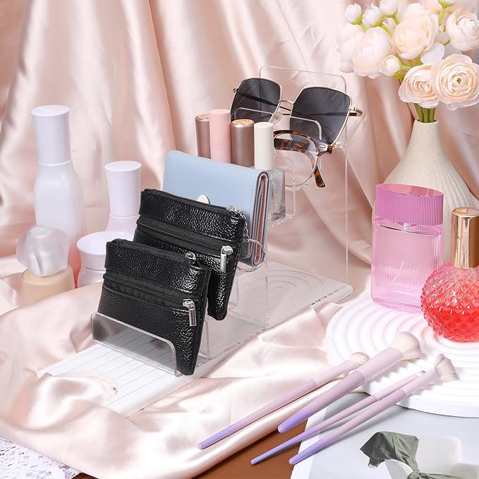 Giantree Acrylic Wallet Display Stand, 2 PCS 6 Tier Clear Purse Handbag Organizer Jewelry Riser Display Stand 7.8" Clear Multi Slot Counter Table Shelf for Cosmetic Perfume Sunglasses Handbag