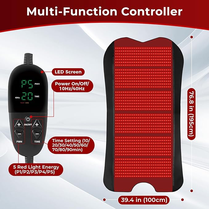 Red Light Therapy Mat for Body, 76.8''x 39.4'' Red Light Therapy Blanket, 1260pcs 2 in 1 LEDs (660nm & 850nm), Premium Leather, 3 Modes & Adjustable Timer