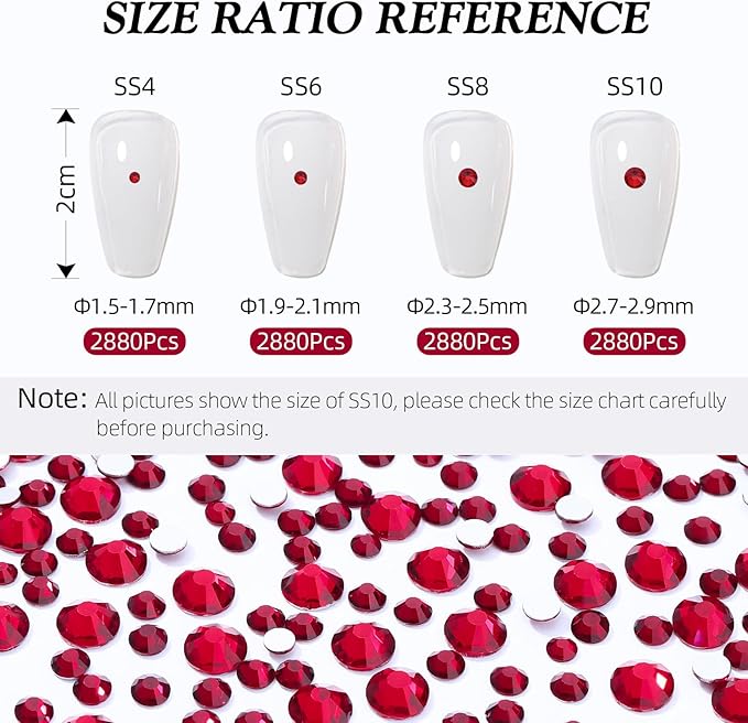 Meibite Siam Flatback Rhinestones, Glass Rhinestones for Nail Art and Craft, Glue Fix, Loose Crystal Gemstones(Siam, SS4, 2880pcs, 1.5-1.7mm)