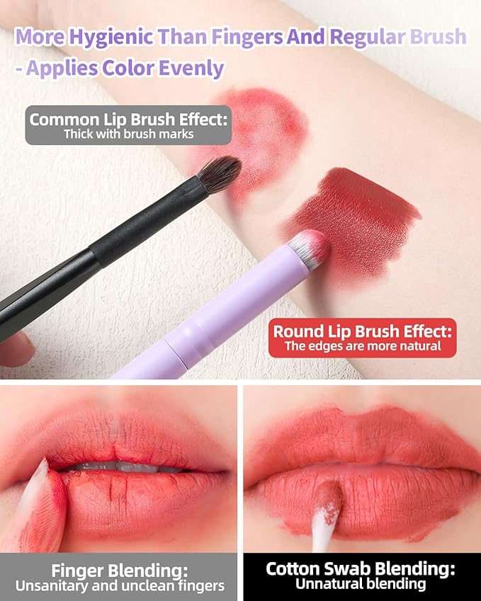 EIGSHOW Round Lip Blending Brush with Silver Ion-Infused Bristles, Soft and Skin-Safe, Reusable (L307P)