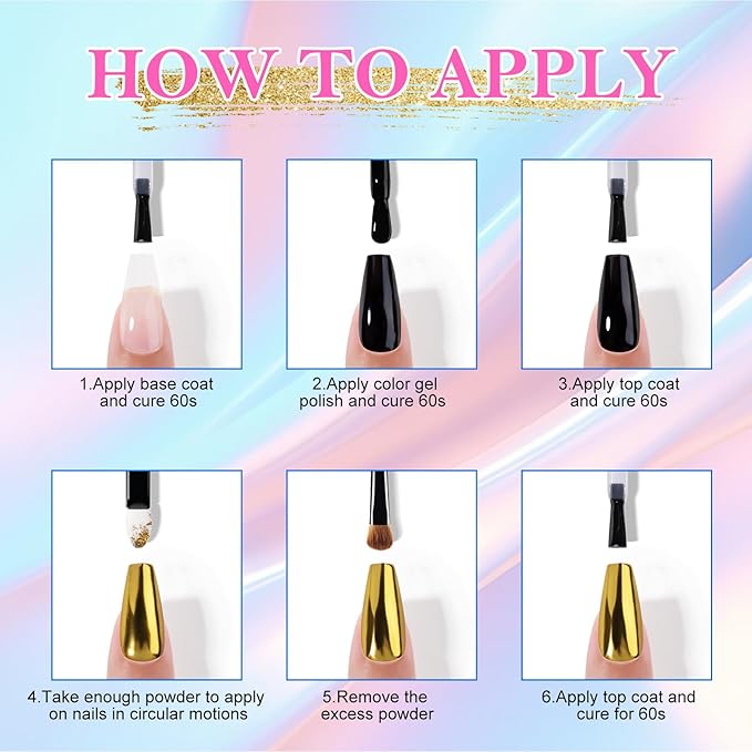 NXJ INFILILA Gold Silver Chrome Nail Powder, 4 Classic Colors Mirror Effect - Gold, Silver, Pink, Blue, Metallic Magnetic Glitter Polish Powder Pallete for Gel Nails, DIY Manicure Art Supplies Kit