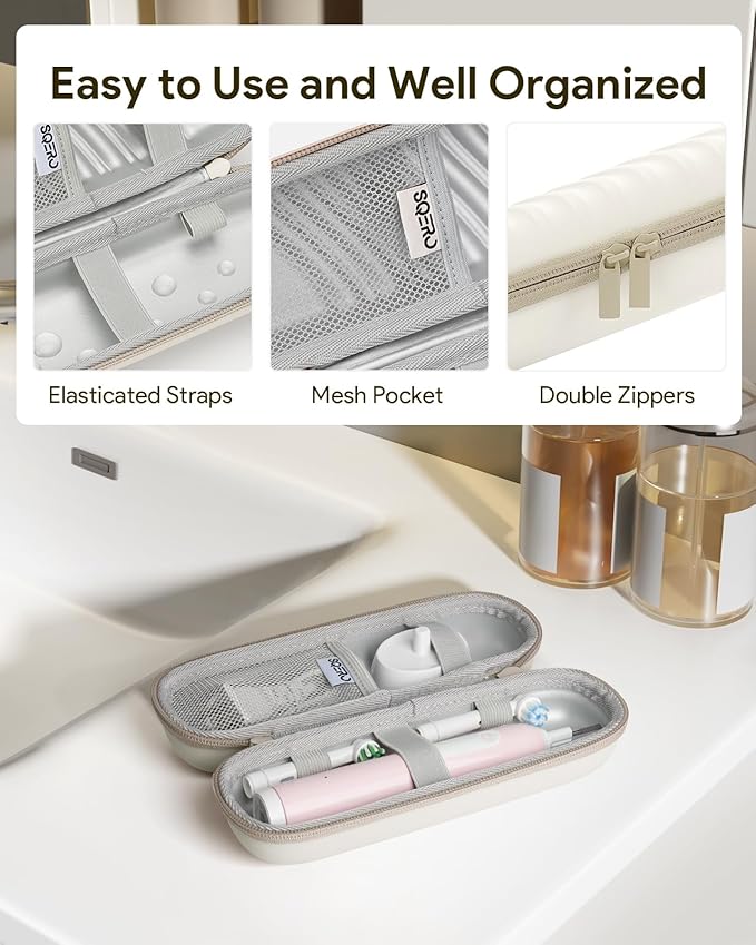 Electric Toothbrush Case for Oral-B Pro/iO/Philips Sonicare, Waterproof Traveling Toothbrush Storage Bag with Mesh Pocket Covers Protection (Beige)