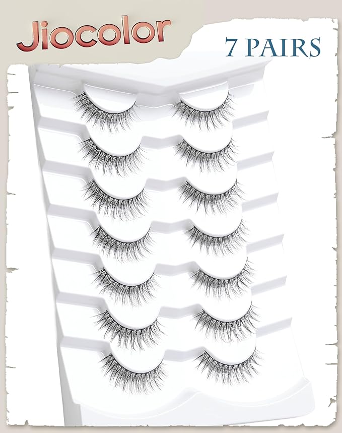 Eyelashes Natural Look Short Wispy False Lashes Thin Band C Curl Mink Lashes 11 mm Volume Demi Wispies False Eyelashes 7 Pairs S11