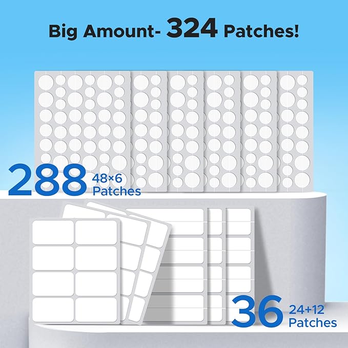 6、LitBear Large Pimple Patches, 5 Sizes 324 Patche Big Acne Patches, XL Hydrocolloid Bandages for Full Face, Forehead, Chin, Nose, Body, Back, Neck & Chest, Stirp, Square Large hydrocolloid Patch
