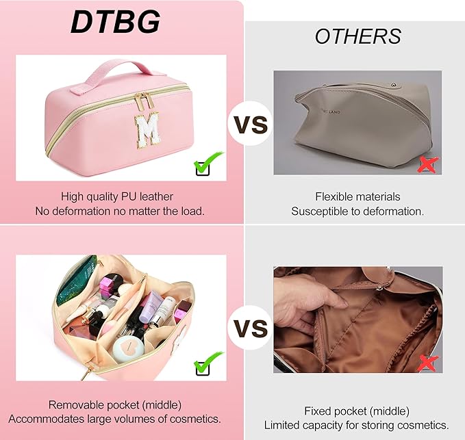 for Valentines Day Gifts, Makeup Bag for Women, PU Leather Travel Toiletry Bags, Initial Make Up Cosmetic Pouch for Teen Girls, Wide Open Portable Skincare Bag, Personalized Birthday Gifts, Pink W