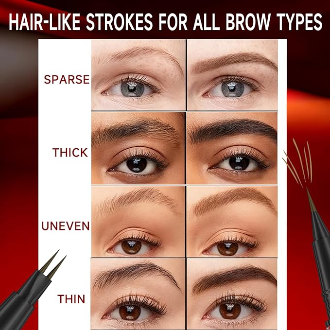 DUDUDU Eyebrow Pencil for Women - Microblading Eyebrow Pen with Dual-Ended Design featuring 2-Fork Tip & Fine Single Brush-Tip, Waterproof, Creates Natural Hair-Like Strokes, Long-Lasting Brown