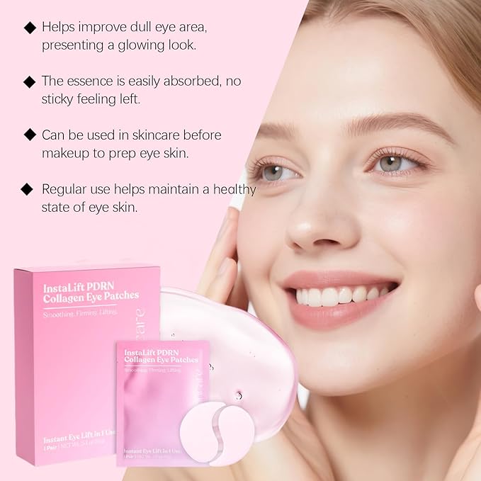 Instalift Pdrn & Collagen Eye Patches, Pdrn Collagen eye patches, Eye Patches for Puffy Eyes and Dark Circles (2 Box (16 pieces))