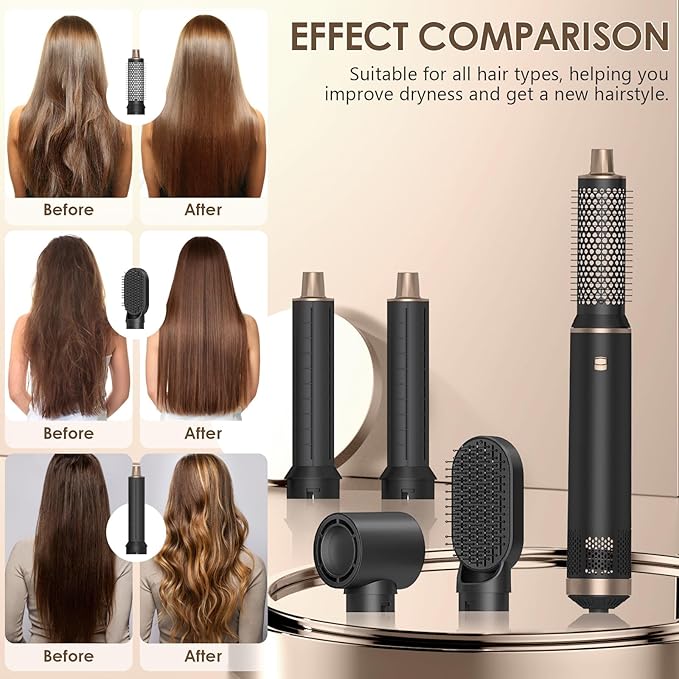 5 in 1 Blow Dryer Brush, Ionic Hair Dryer Brush Set, Detachable Hot Air Brush Air Auto Wrap Hair Styler, Powerful Hot Hair Styling Tools Set for Fast Drying, Curling, Smoothing, Straightening, 3 Temp