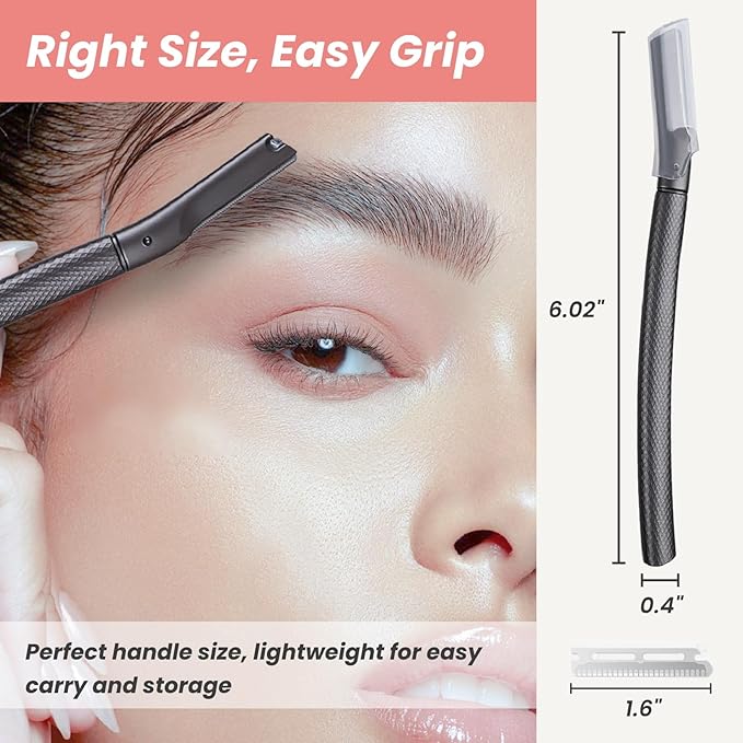 Phafaloop Facial Razor for Women with 20 Refill Blades, Eyebrow Razor and Dermaplaning Tool for Face Exfoliation & Peach Fuzz Removal, Precision Eyebrow Trimmer with Reusable Metal Handle – Black