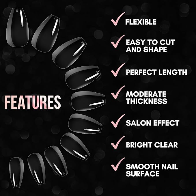 Makartt Short Coffin Nail Tips: 500pcs Clear Press on Full Cover Fake Ballerina Nails Tip Extension 10 Sizes Long Lasting Soak Off False Acrylic Kit for Home & Salon Use
