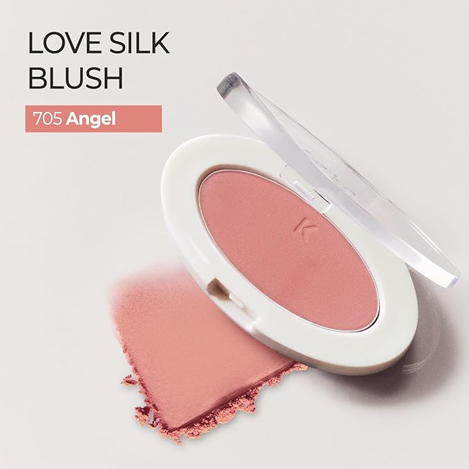 Laka Love Silk Blush, Radiant Powder Blush, Silky, Buildable Color with a Natural Glow, Long Lasting, Moisturizing Formula for a Fresh, Flushed Look, K-Beauty (#705 Angel)