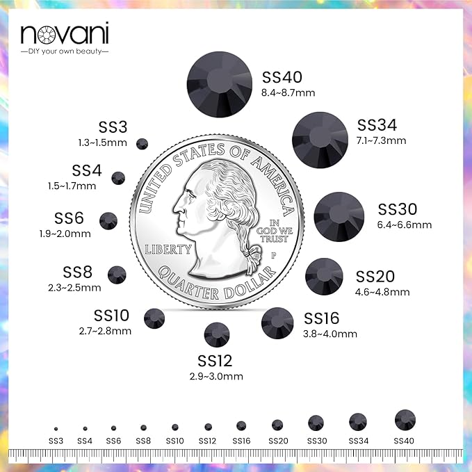 Novani Black Rhinestones 1440pcs SS10 Glass Rhinestones Crystal Flatback Gemstones for Crafts Nails Makeup Bags and Shoes Decoration（SS10, 2.8mm）