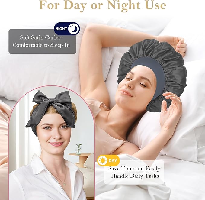 Ystrybo Satin Heatless Hair Curler Curls Overnight Hair Curlers to Sleep in, Hair Curlers No Heat Curls Overnight, Heatless Curling Set for Women Long Hair - 8 Pcs (Dark Gray)