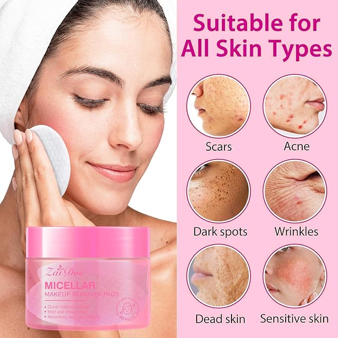 Remover Wipes, Exfoliating Face Cleansing Pads with Witch Hazel & Vitamin C for Hydrating & Calming for Sensitive Skin, 40ct