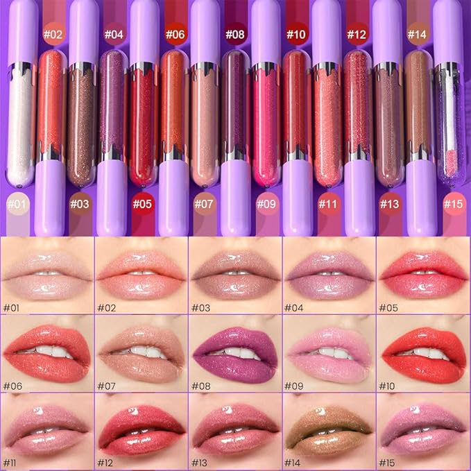 Hxssll Glitter Liquid Lip Gloss,Lavender Shimmer Lipstick, Waterproof Shimmer Lip Stain Lip Glaze, High Shine Long Lasting Shiny Lip Color Makeup 04#
