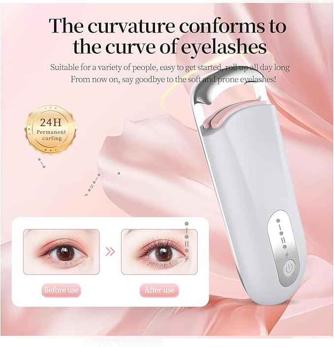 Hsenowi Heated Eyelash Curler for Natural Lashes 2-Level Adjustable Temperature Mini Electric Lash Curler Fast 3-Second Heat Up 24 Hours Long-Lasting Curl