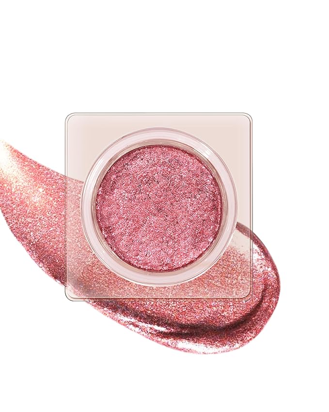 Sparkle Single Eyeshadow Cream, Chrome Pink Glitter Highly Pigmented Eye Shadow, Long-Lasting Blendable Shimmer Eyeshadow,Lightweight Eye Shadow Makeup Palette Christmas Party Gift for Women Girl-03