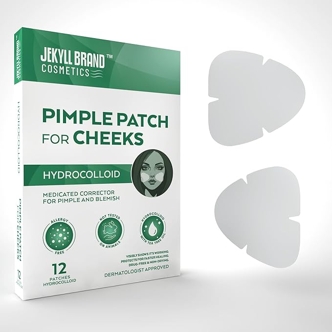 Jekyll brand Pimple Patch for Cheeks (12 counts) COSMETICS™ | Medical Grade Hydrocolloid | Acne Patch for Covering Zits and Blemish | Cheeks Patches for Acne | **Dermatologist Approve**