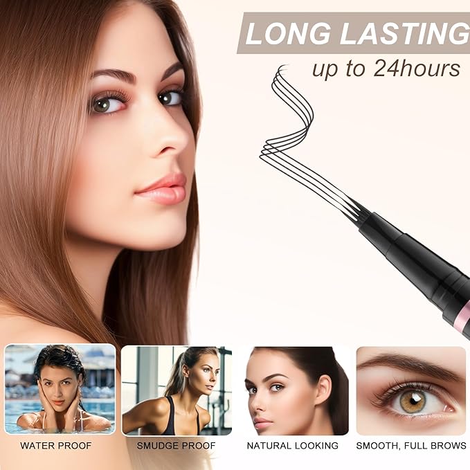 LAVONE Eyebrow Pencil Makeup Kit, with Waterproof 2-IN-1 Microblading Eyebrow Pen, Eyebrow Pomade, Eyeliner and Dual-ended Eyebrow Brush, Brow Pencil Kit for Natural Eyebrows - Black