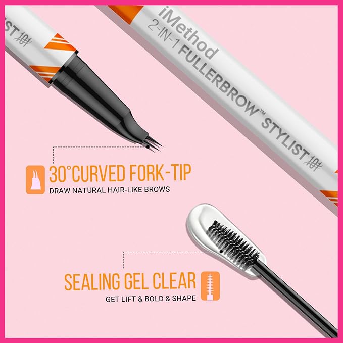 iMethod Curved Eyebrow Pen and Eyebrow Gel - Eyebrow Pencils for Women with Natural Hair Like Strokes, Brow Gel Clear for Soft Full Brows, Waterproof, All-Day Defined, Black Brown