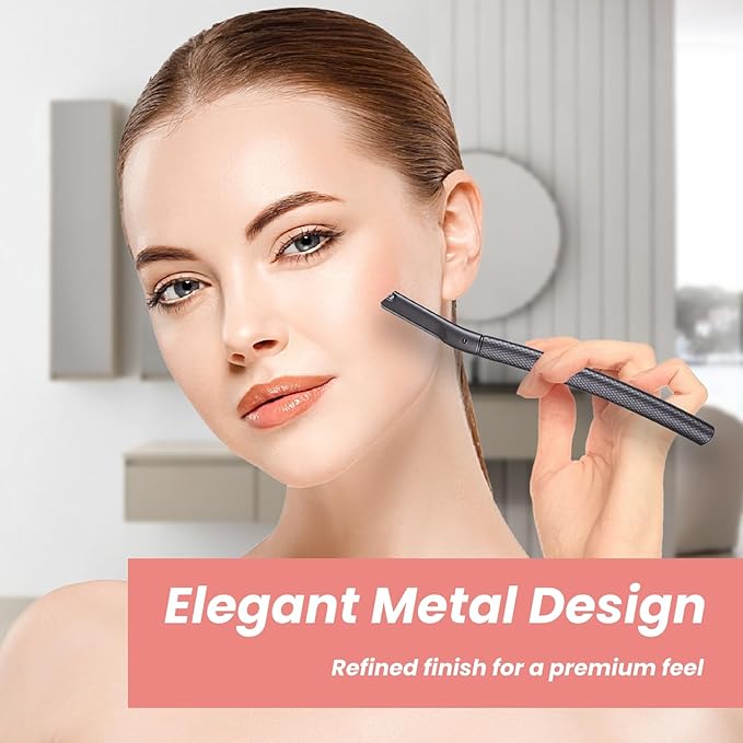 Phafaloop Facial Razor for Women with 20 Refill Blades, Eyebrow Razor and Dermaplaning Tool for Face Exfoliation & Peach Fuzz Removal, Precision Eyebrow Trimmer with Reusable Metal Handle – Black