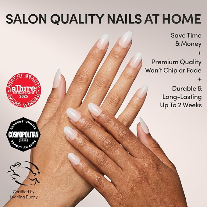 Glamnetic Press On Nails - Creamer | UV Finish Neutral Ombre Short Round Nails, Salon Quality | 15 Sizes - 30 Nail Kit with Glue