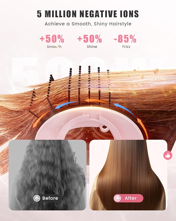 Tqcir 8-in-1 Professional Hot Air Styler&Hair Dryer Brush, Powerful Multi-Styler with Auto-Wrap Curler with Storage Case, Fast Drying Curling Straightening Volumizing Without Heat Damage(Pink)