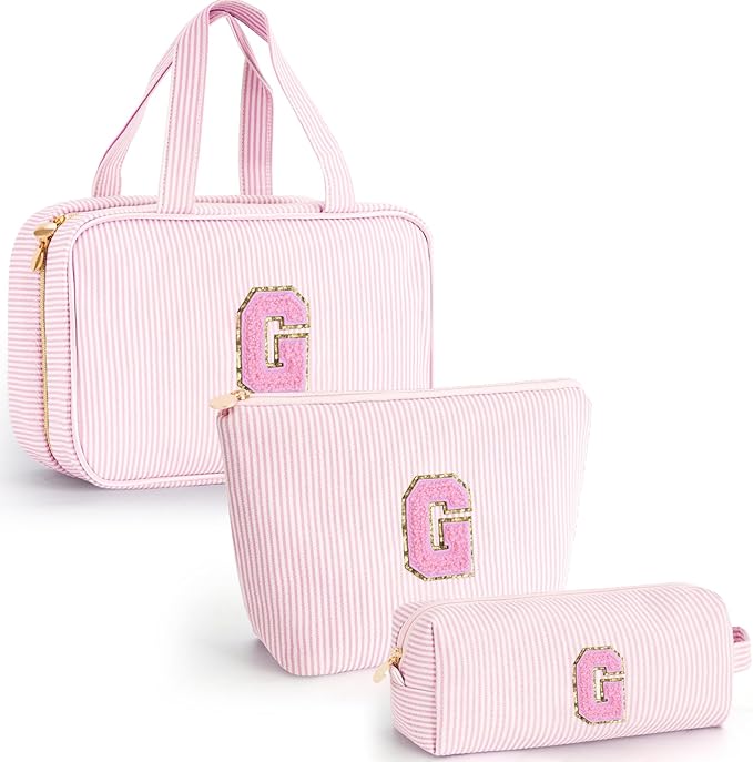 Personalized Toiletry Bag for Women - Monogram Cosmetic Bags Travel Makeup Pouch Brush Holder Birthday Gifts for Women Her Wedding Bridesmaid Friend Sister Teacher Wife - Pink G