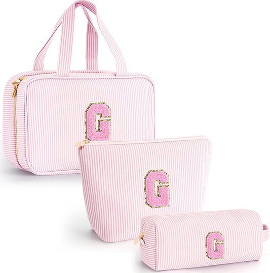 Personalized Toiletry Bag for Women - Monogram Cosmetic Bags Travel Makeup Pouch Brush Holder Birthday Gifts for Women Her Wedding Bridesmaid Friend Sister Teacher Wife - Pink G