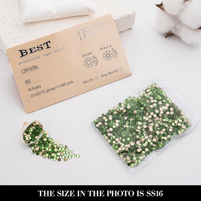 Novani Light Green Rhinestones 1440pcs Flat Back Round Rhinestone Style 2088 Sparkly Crystal Gemstones for Nail Art and Crafting SS16,3.8-4.0mm
