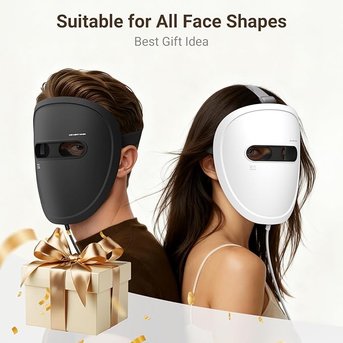LED Face Mask Light Therapy, Red Light Therapy for Face, 4 Modes with Red, Blue, Near-infrared and Dual Red & Blue Lights for Anti-Aging, Reduce Acne and Blemish Repair, 256 LEDs, Rechargeable Remote.