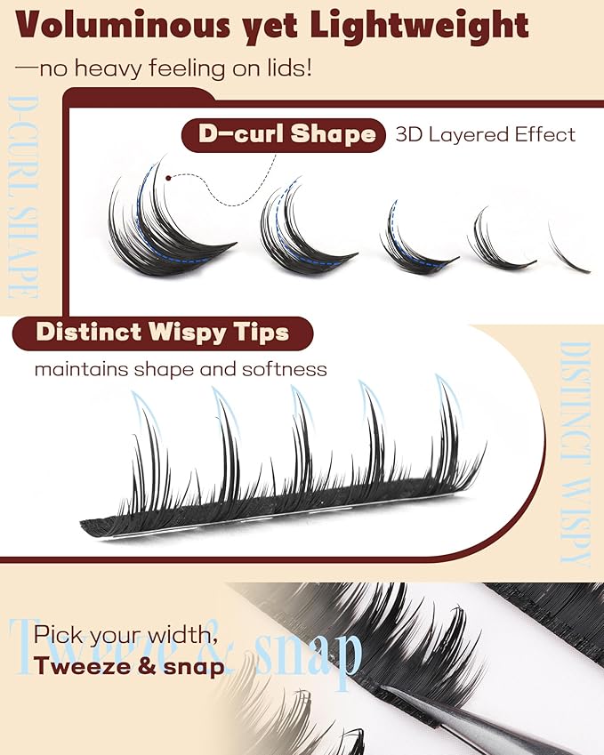 TOOCHUNAG SIY Eyelashes for Separate Lash Clusters by Yourself 14/16/18mm Long Manga Lashes Clusters Volume Cluster Eyelash Extensions at Home with DIY Lash Spikes Cluster