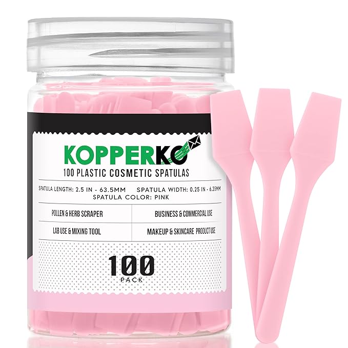 Kopperko Cosmetic Spatulas (2.5”, 100 Pack) - Small Plastic Spatula for Cosmetics, Creams & Crafts | Essential Esthetician Supplies | Makeup Spatula or Multipurpose Mini Applicator for Skincare | Pink