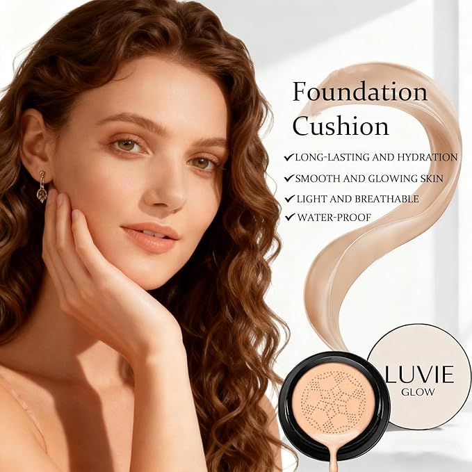 Foundation Cushion, Mushroom Head Air Cushion CC Cream, BB Cream Face Makeup Foundation, Moisturizing Concealer Brighten Long-Lasting, Even Skin Tone for All Skin Types (warm)