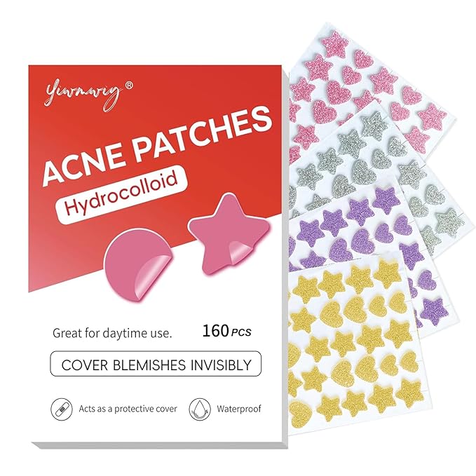 Pimple Patches for Face, Shimmer Star Hydrocolloid Acne Patches, Cute Zit Covers & Spot Stickers with Tea Tree Oil & Salicylic Acid, 3 Sizes (10mm, 12mm, 14mm), 160 Count