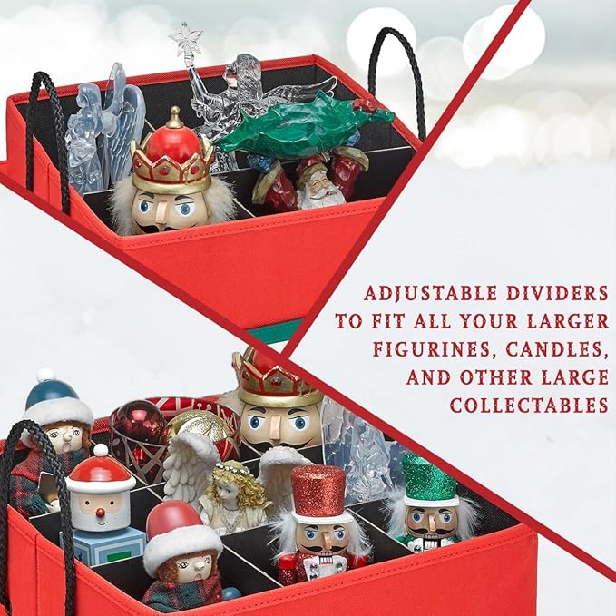 Christmas Nutcracker and Figurine Collectible Storage Box - Stores Up to 9-16" Tall Nutcrackers, Ornaments, and More - Holiday Decor Organizer with Adjustable Dividers - Nutcracker not Included
