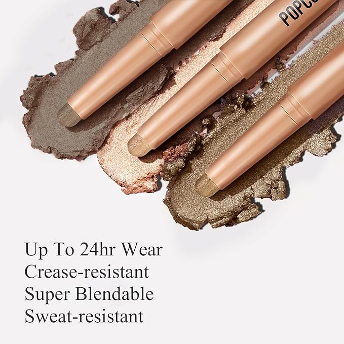 Neutral and Brown Metallic Eyeshadow Stick Pencil Crayon,Champagne Shimmer Cream Eye Brightener Stick Highlighter Makeup,Pro Waterproof & Long Lasting (008 Light Brown Matte)