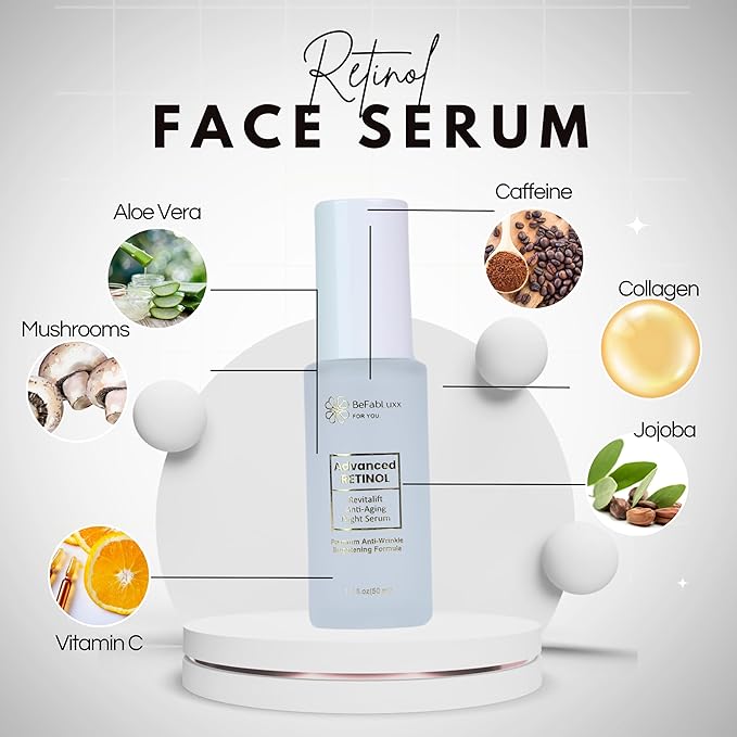 Retinol Night Serum Complex Anti-Aging Facial Serum Firms Face & Neck Hyaluronic Acid, Niacinamide, Collagen, C & E, Glycolic Acid, Squalane Deep Moisturizing Skin Care for Women 1.7 fl oz