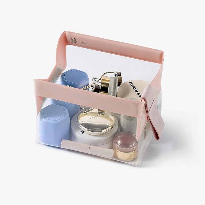 Cadence Parcel - Clear Kit with Magnetic Closure - Durable and Leak-Resistant Travel Toiletry Kit - TSA-Compliant & Modular Design - Hygiene Bag for Travel Essentials - 1 Qt - Rose