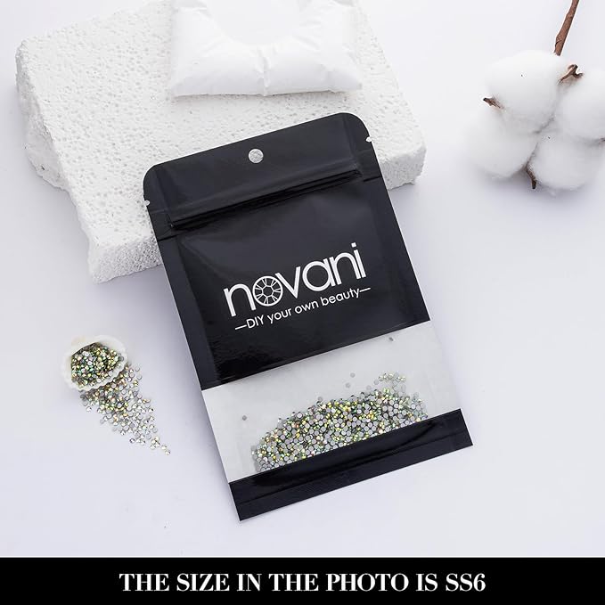 Novani 3000 Pieces Flatback Rhinestones Glass Round Gems AB Crystals for Nail Art DIY Crafts Clothes Shoes,SS6,1.9-2.0mm
